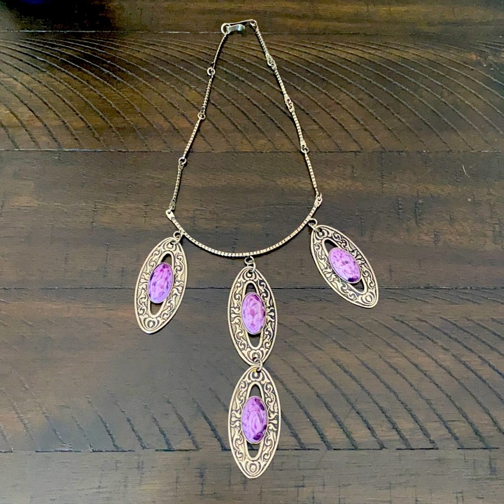 Purple and silver necklace.  Never worn